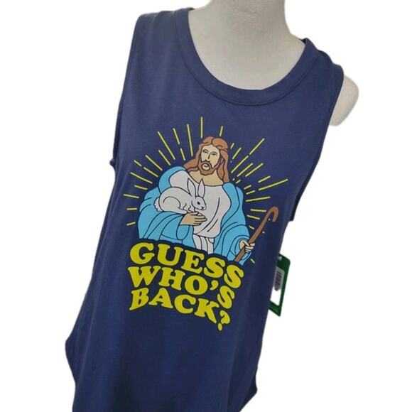 Tipsy Elves Guess Who's Back Tank Top Women's L Navy Blue Religious Jesus - NEW - Picture 2 of 9